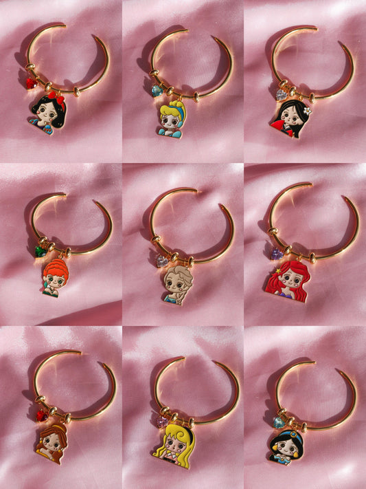 Princesses Charm Bracelet — Rapunzel, Alice, Aurora — Front View