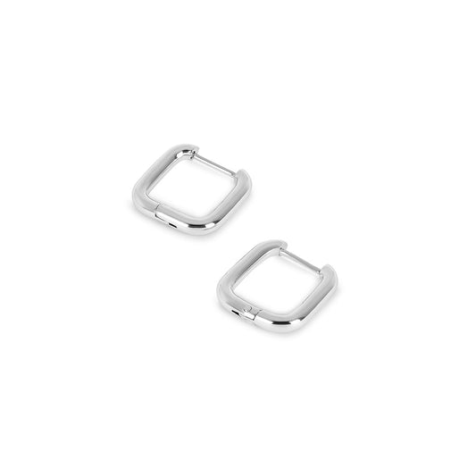 Quadratische Huggie Creolen Silber – Vorderansicht