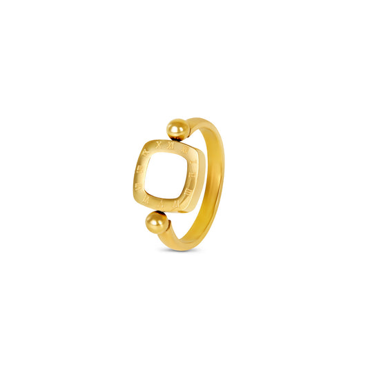 Quadratischer Zahlenanhänger-Ring Gold – Vorderansicht