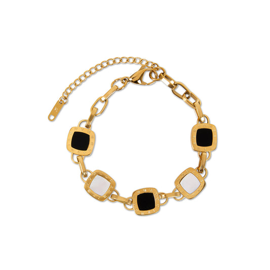 Quadratisches Monochrome Clip Kettenarmband Gold – Vorderansicht