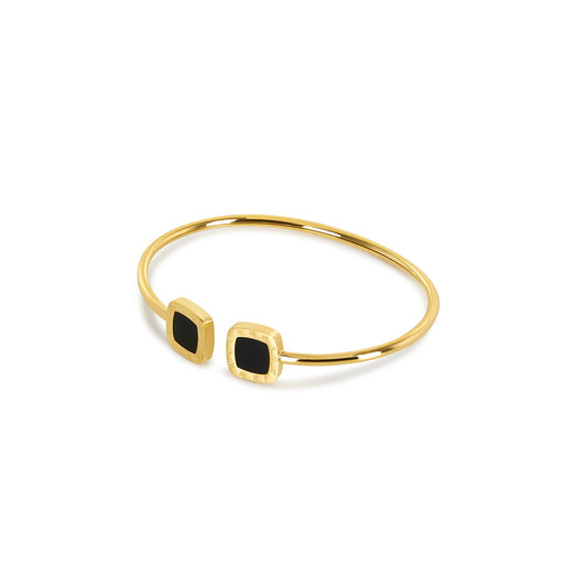 Quadratischer Onyx Armreif Gold – Vorderansicht
