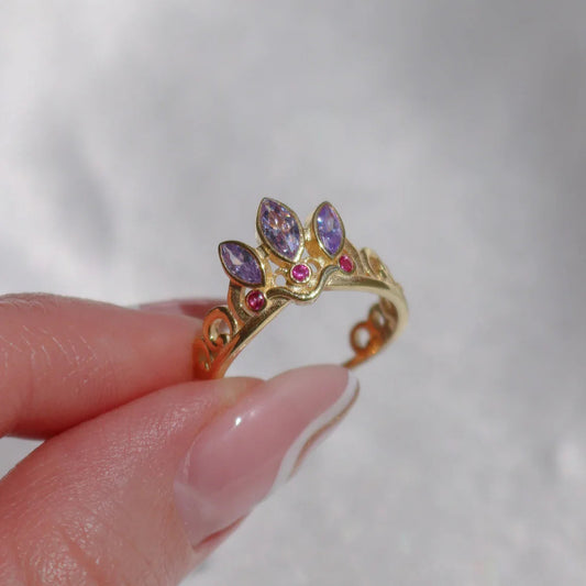 Rapunzel Crown Adjustable Ring in 925 Sterling Silver with Purple Zirconia