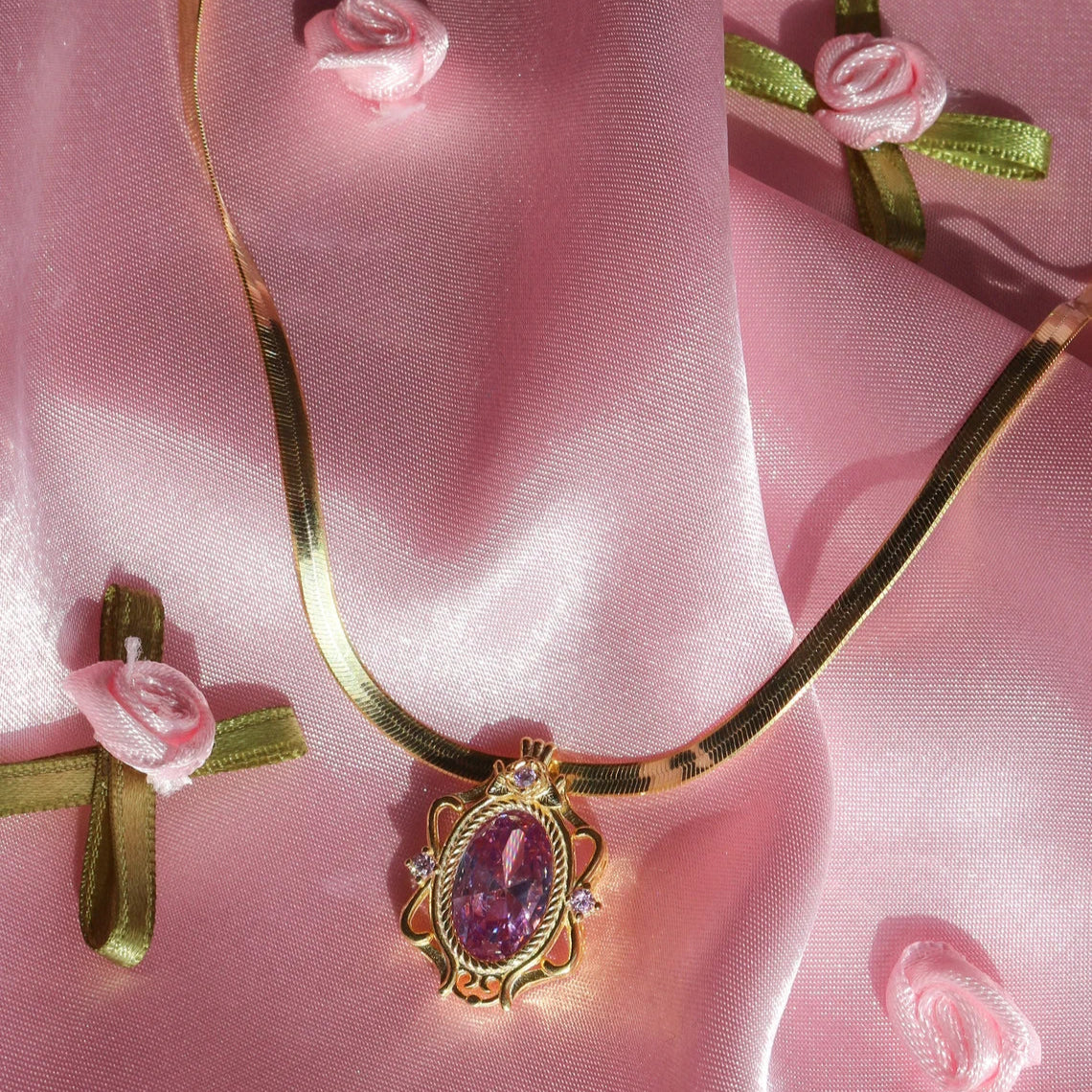 Rapunzel Necklace with Lilac Zirconia — Front View — 925 Sterling Silver