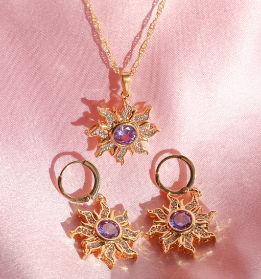 Rapunzel Purple Sun Necklace and Earrings Set – Princess Jewelry