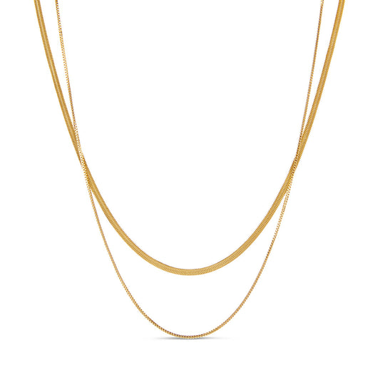 Snake Double Chain Halskette Gold – Vorderansicht
