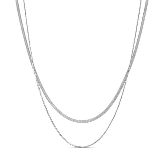 Snake Double Chain Halskette Silber – Vorderansicht