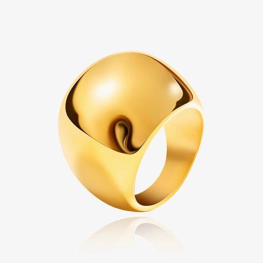 Front view of sphere ring with organic polished design