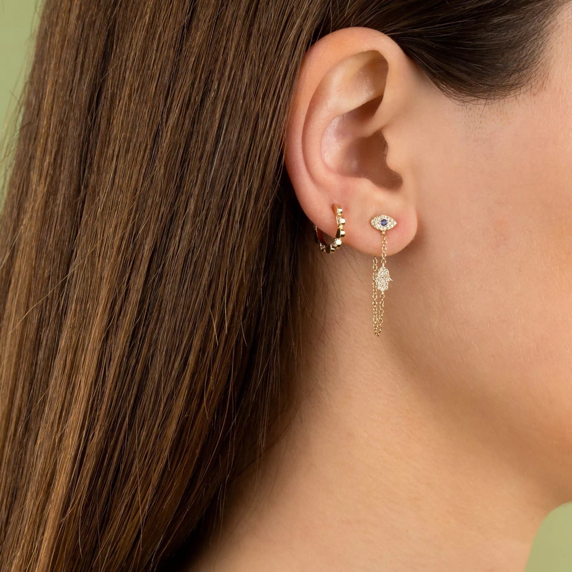 Dangle chain earrings with spiritual protection charm