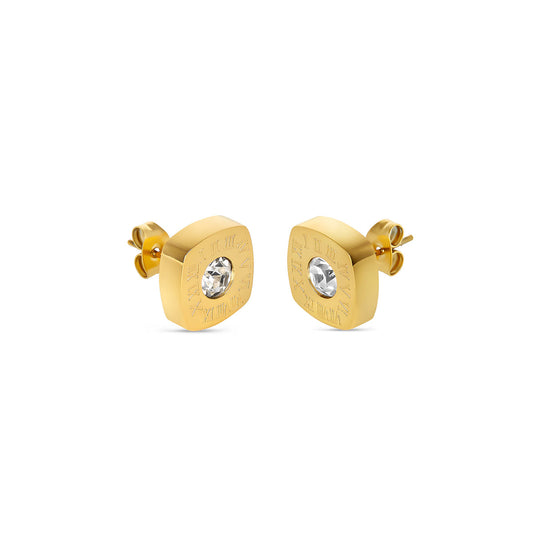 Square Latin Ohrstecker mit Stein Gold – Vorderansicht