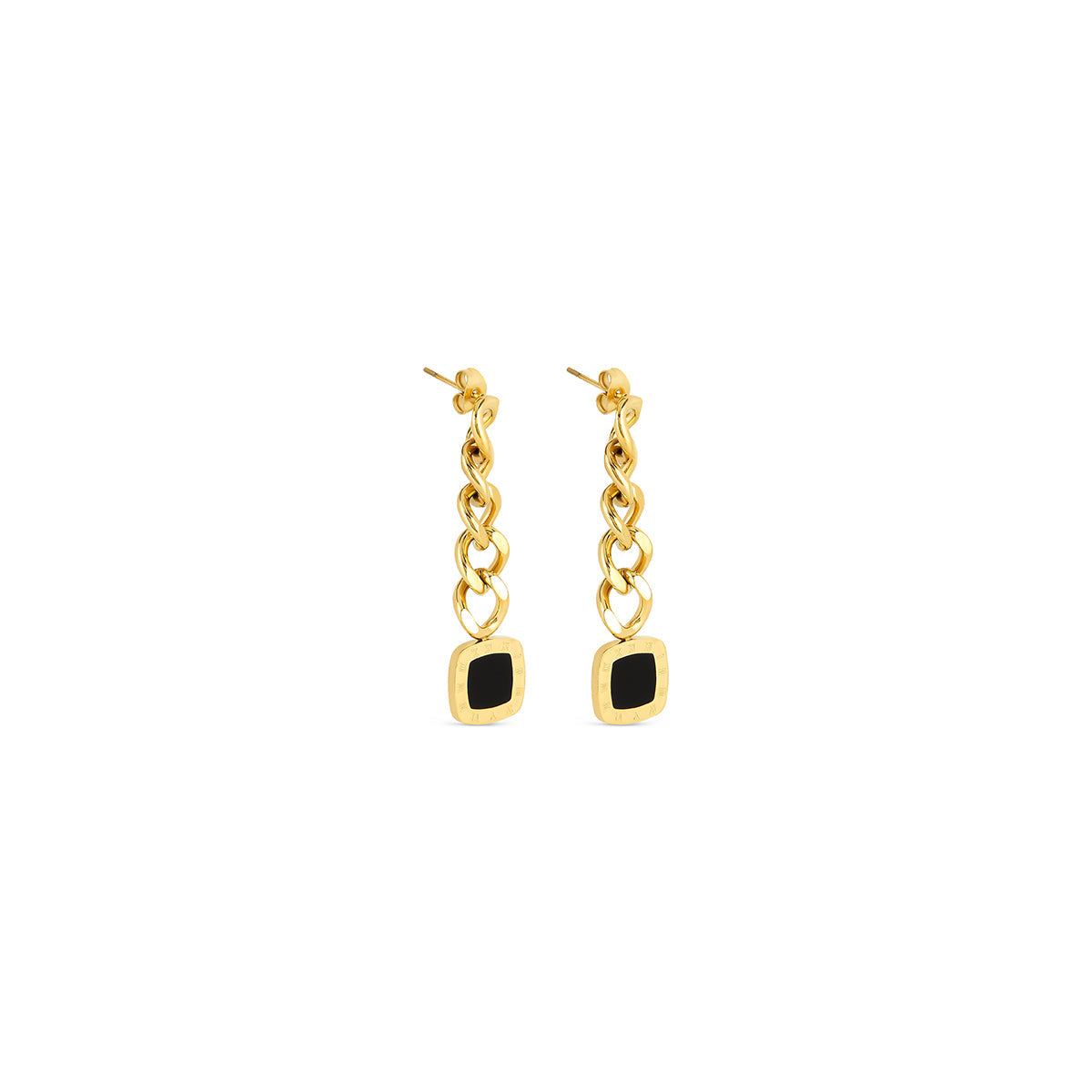 Square Latin Onyx Hängeohrringe Gold – Vorderansicht