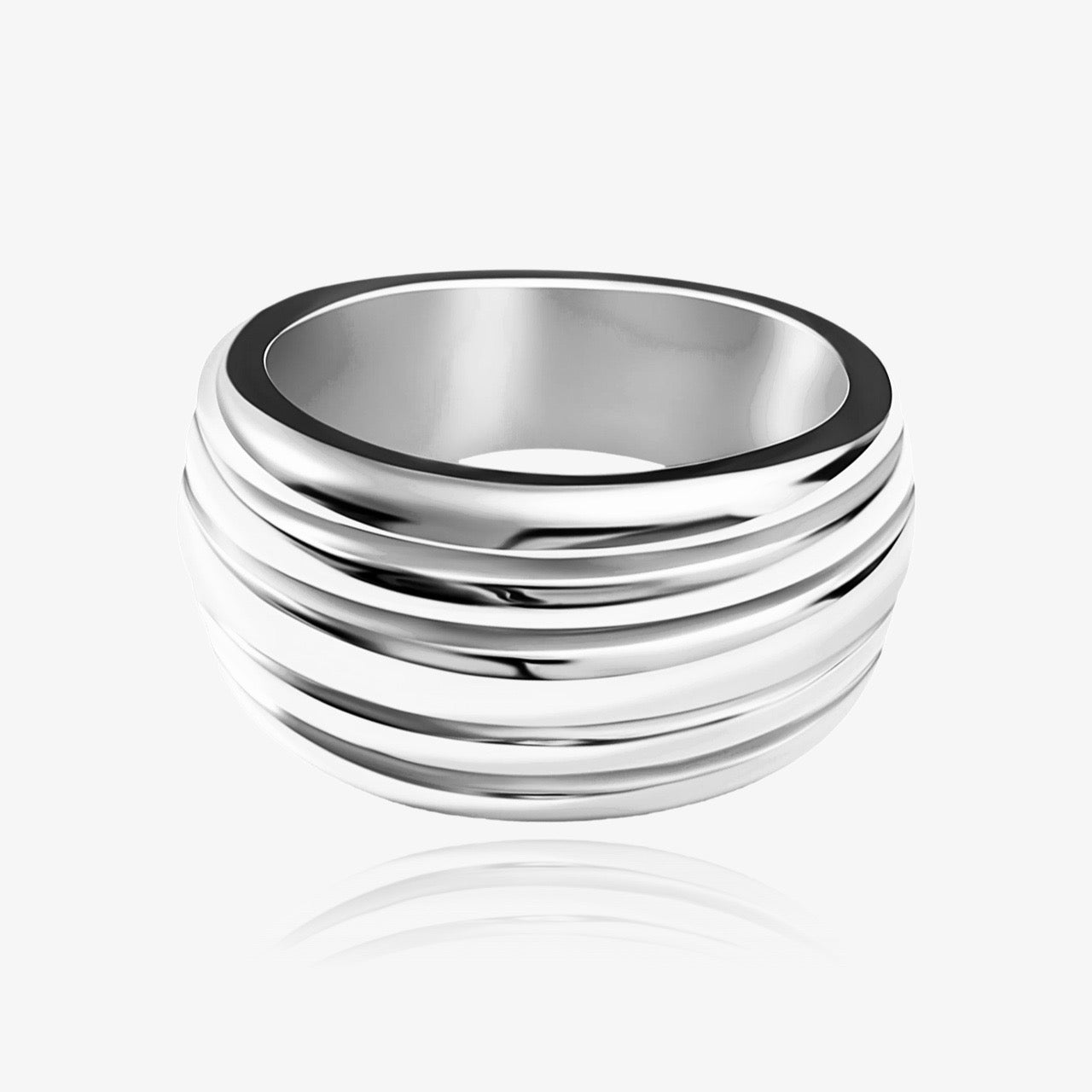 Multi hoop ring stacked with other rings in gold and silver