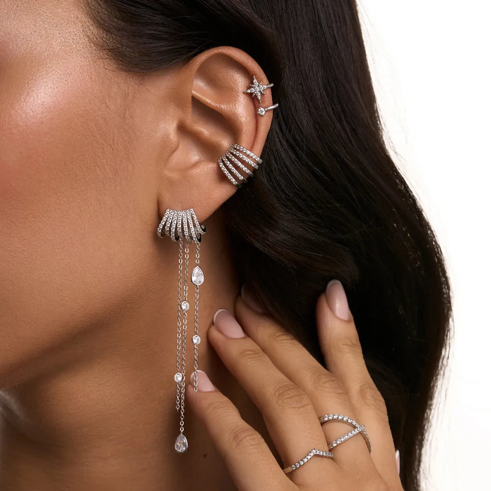 Close-up of pave zirconia 8-point star cuff