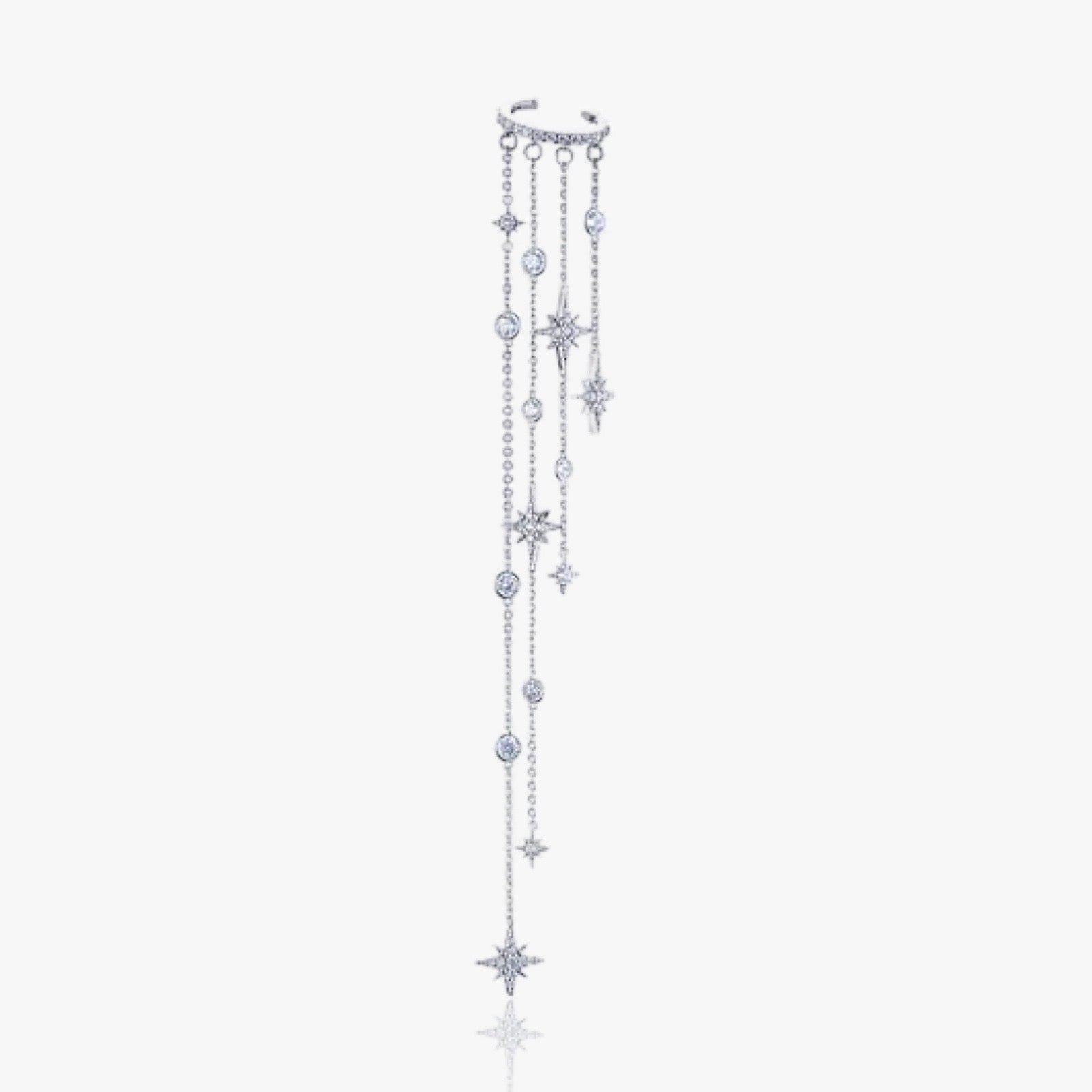Starfall crystal cuff worn on helix with chains in motion