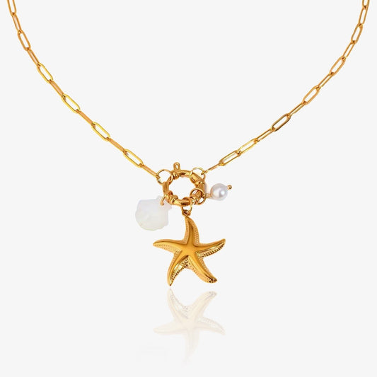 Starfish Charms Necklace with pearl – front view