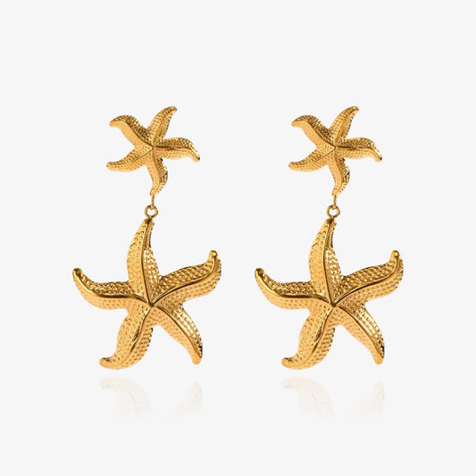 Front view of Starfish Duo earrings in gold and silver
