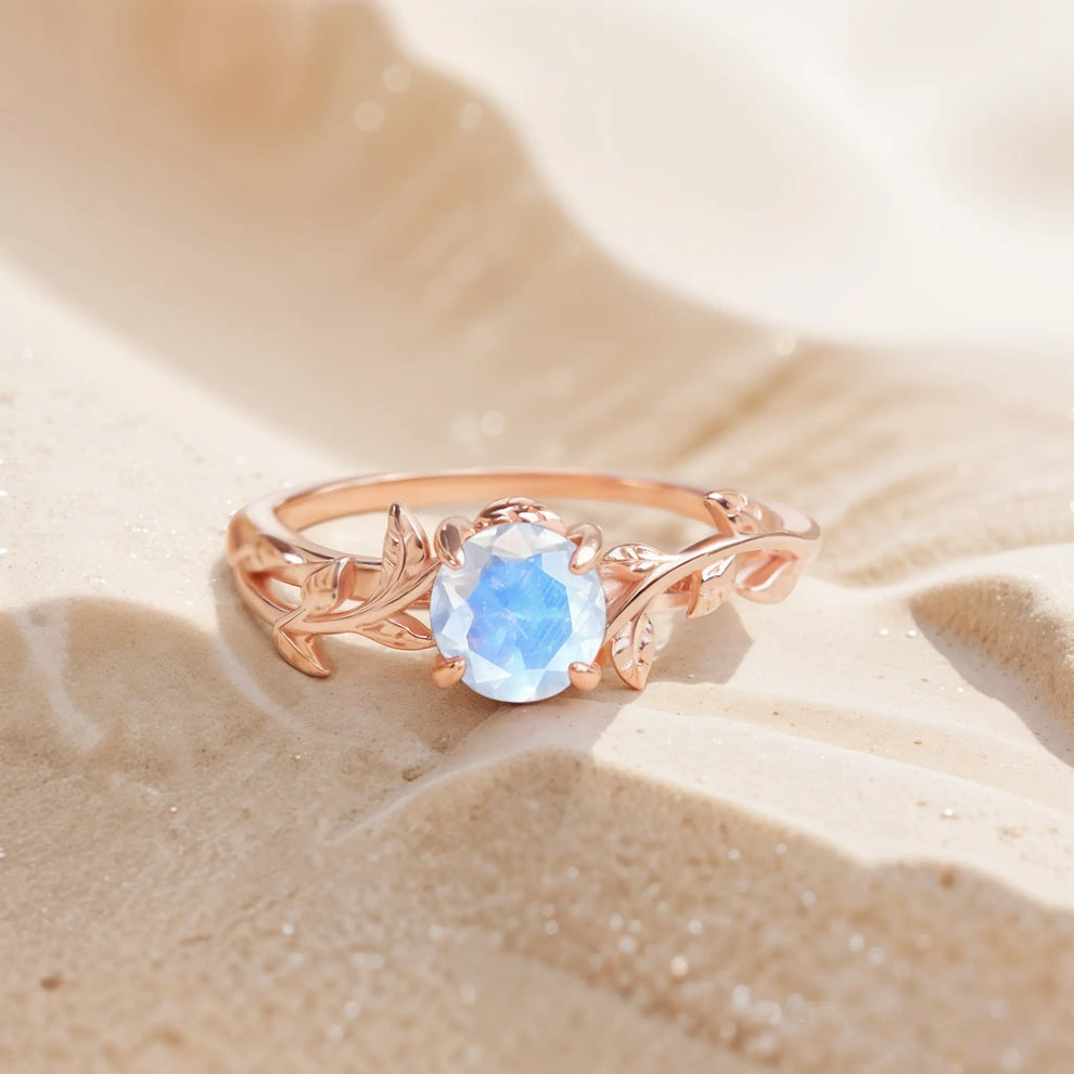 Side view of sterling silver moonstone ring