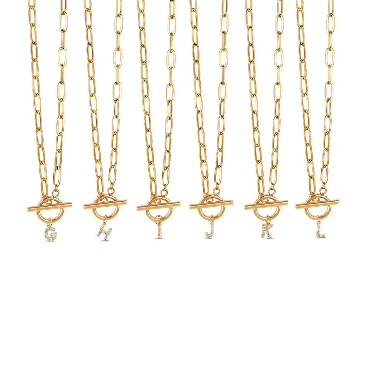 Detailaufnahme der Stone Initial Toggle Halskette Gold
