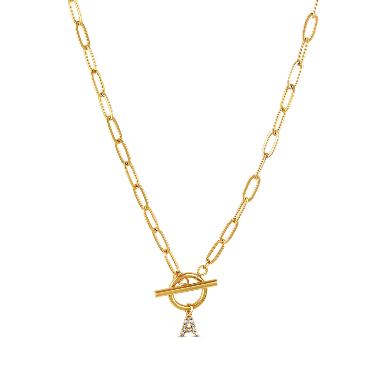 Stone Initial Toggle Halskette Gold – Vorderansicht