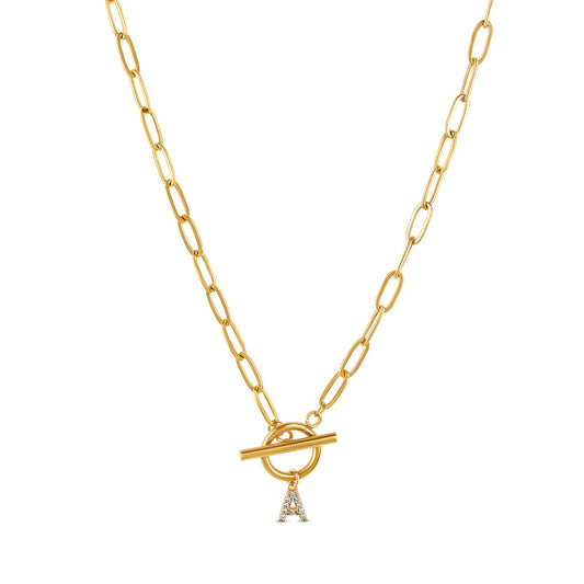 Stone Initial Toggle Halskette Gold – Vorderansicht