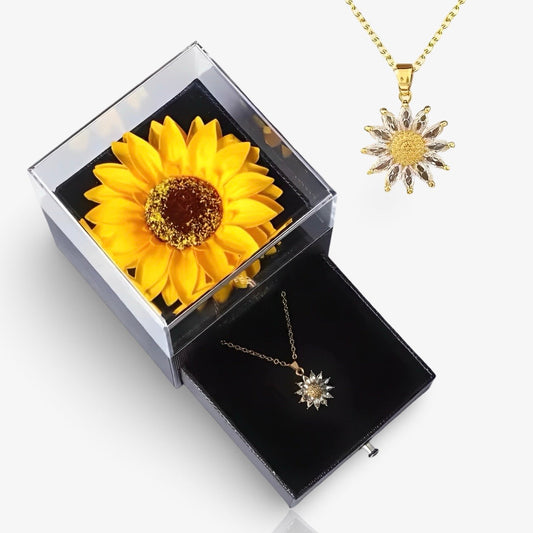 Sunflower gift box with hidden necklace and crystals