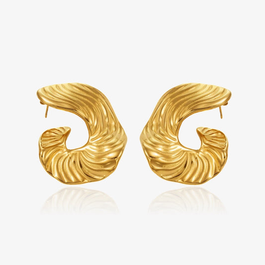 Gold swirl wave geometric statement earrings