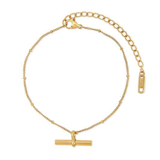T-Bar Kugelkette Fußkettchen Gold – Vorderansicht