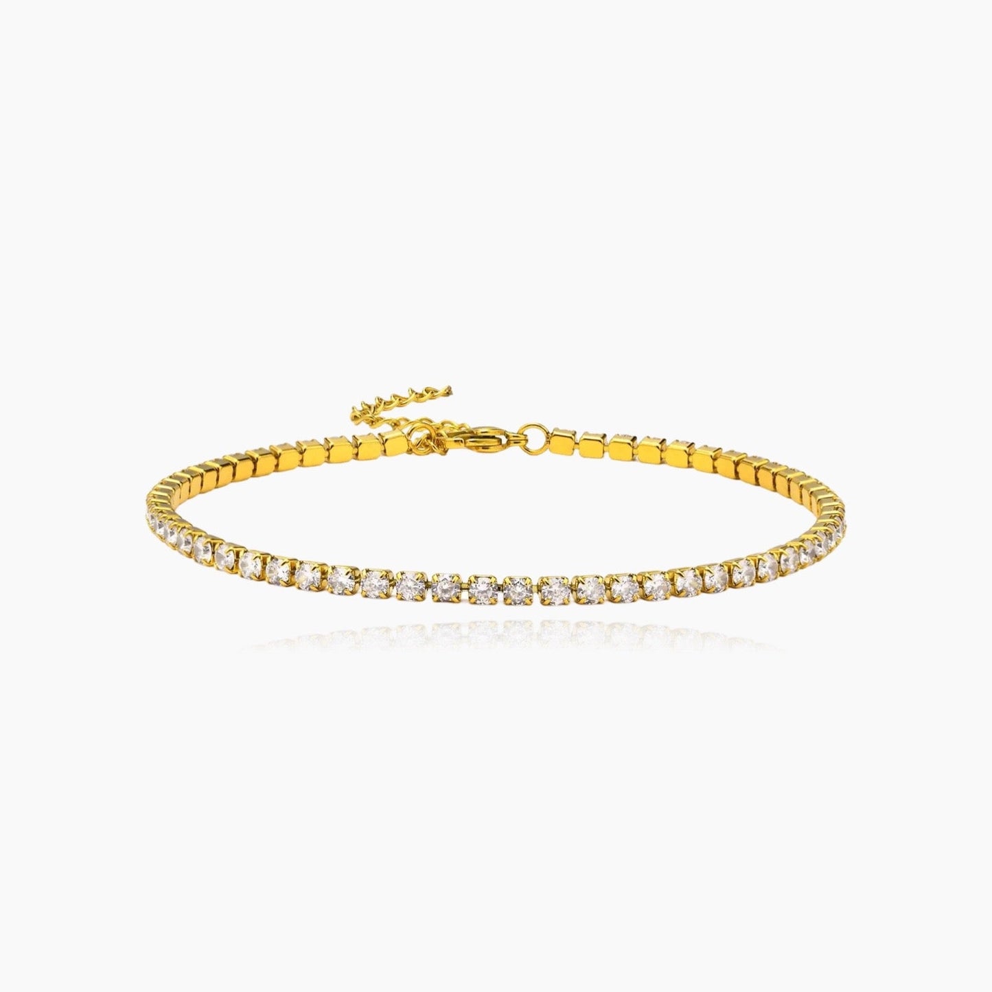 Gold tennis bracelet with 3mm zirconia crystals – waterproof – Loveness