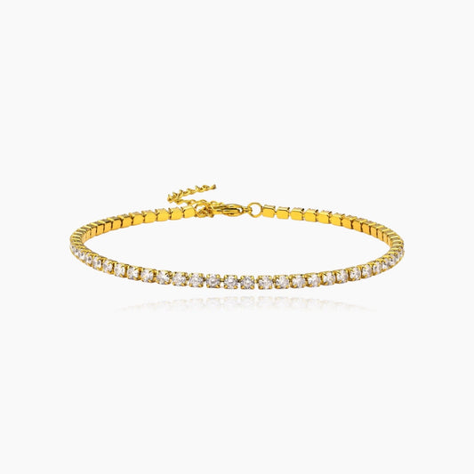 Gold tennis bracelet with 3mm zirconia crystals – waterproof – Loveness