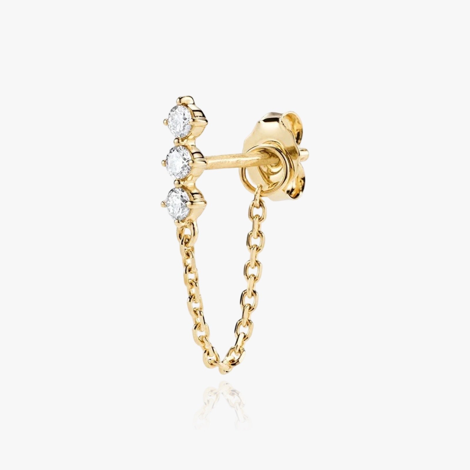 Front view of Transformer chain stud earring in gold and silver