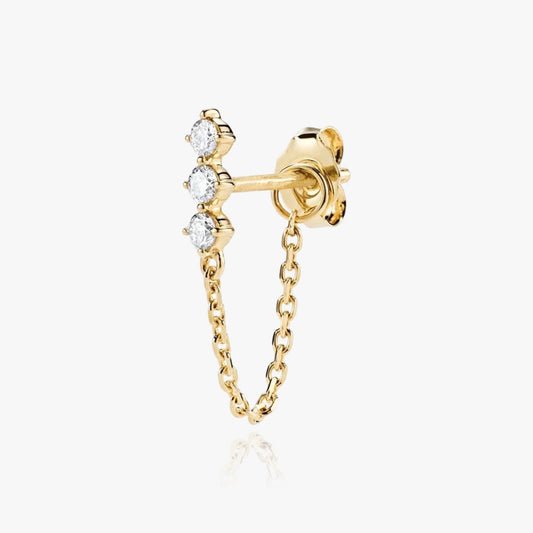 Front view of Transformer chain stud earring in gold and silver