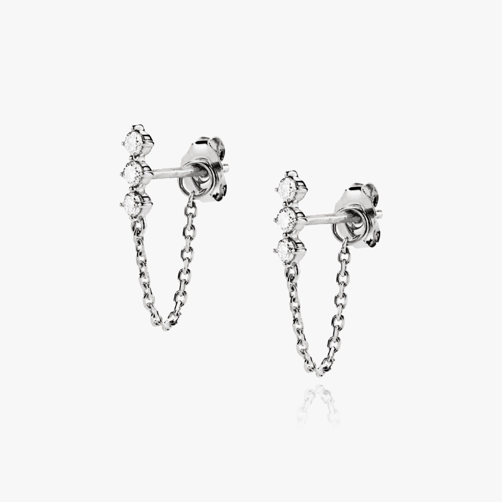 Front view of Transformer chain stud earring in silver