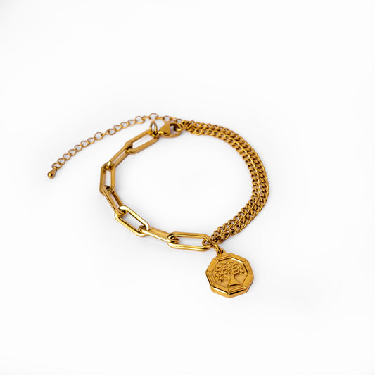 Tree of Life Clip Anhänger Armband Gold – Vorderansicht