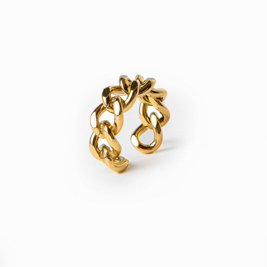 Verstellbarer Panzerketten-Ring Gold – Vorderansicht