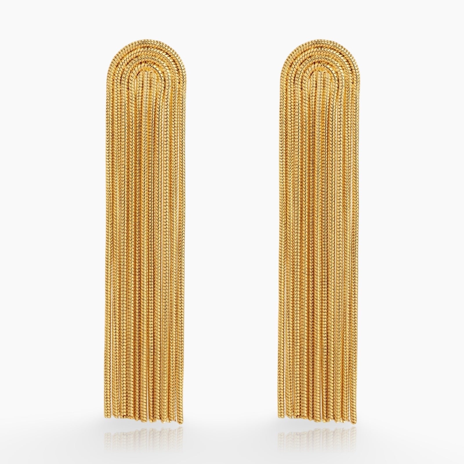 Waterfall tassel earrings worn with elegant outfit