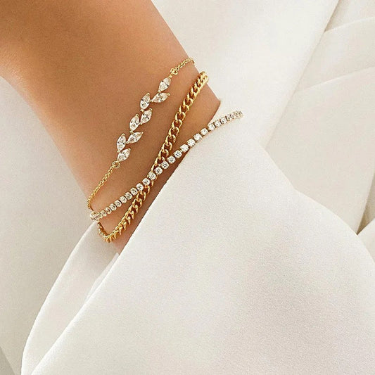Wheat crystal bracelet in gold with zirconia stones – Loveness