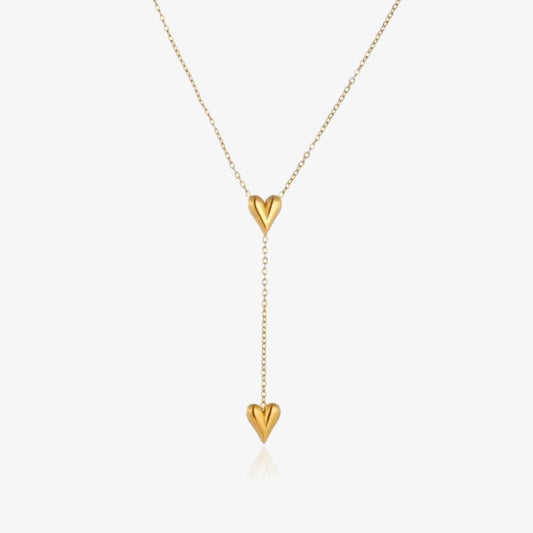 Gold Y shape heart necklace with lariat chain