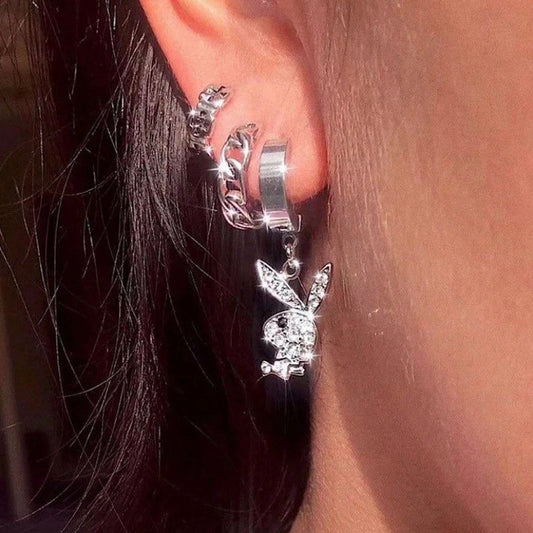  Y2K Bunny earrings with pink rhinestones – front view