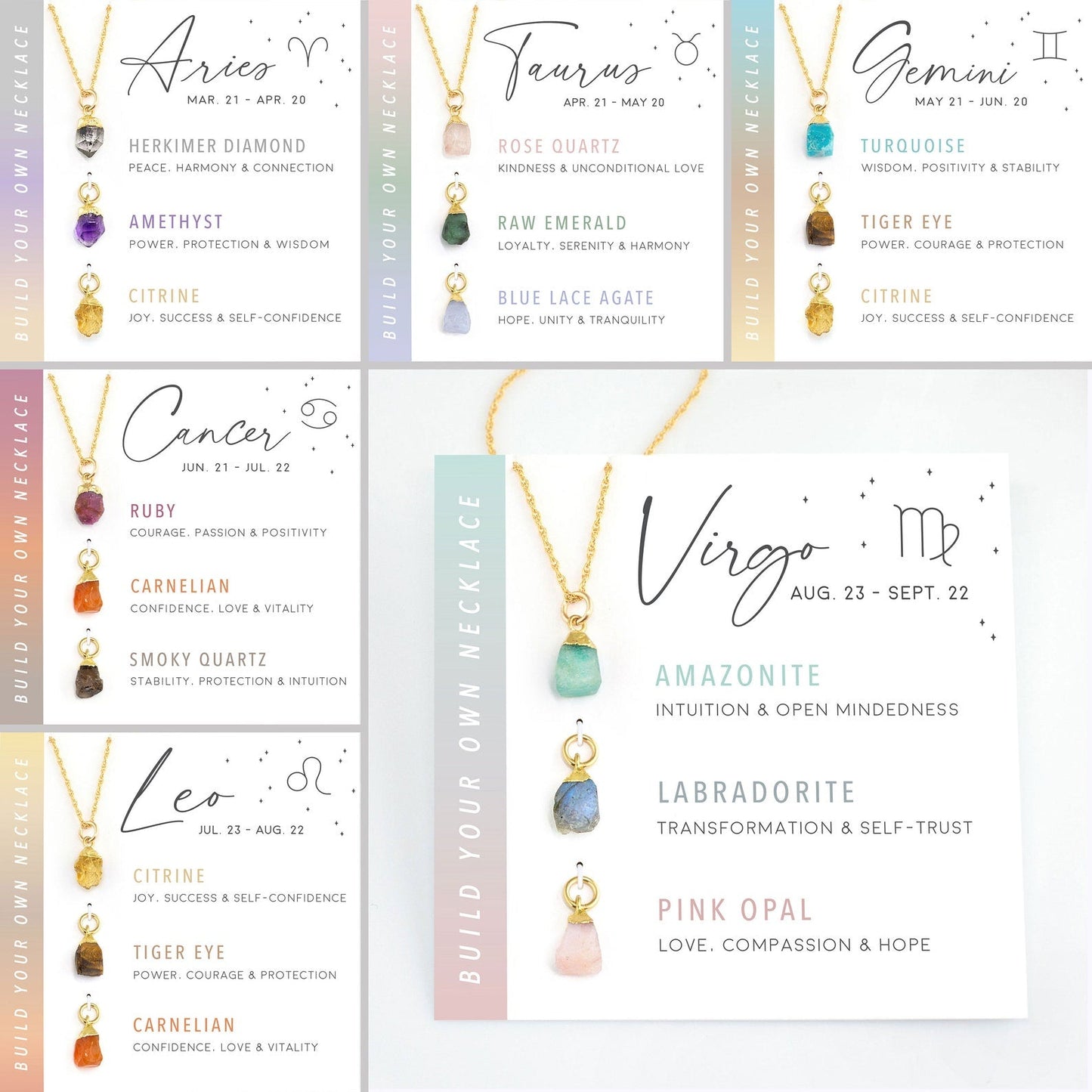 Zodiac birthstone necklace worn on neckline – delicate and radiant