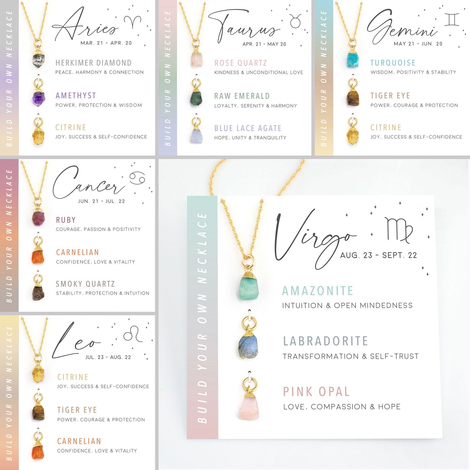 Zodiac birthstone necklace worn on neckline – delicate and radiant